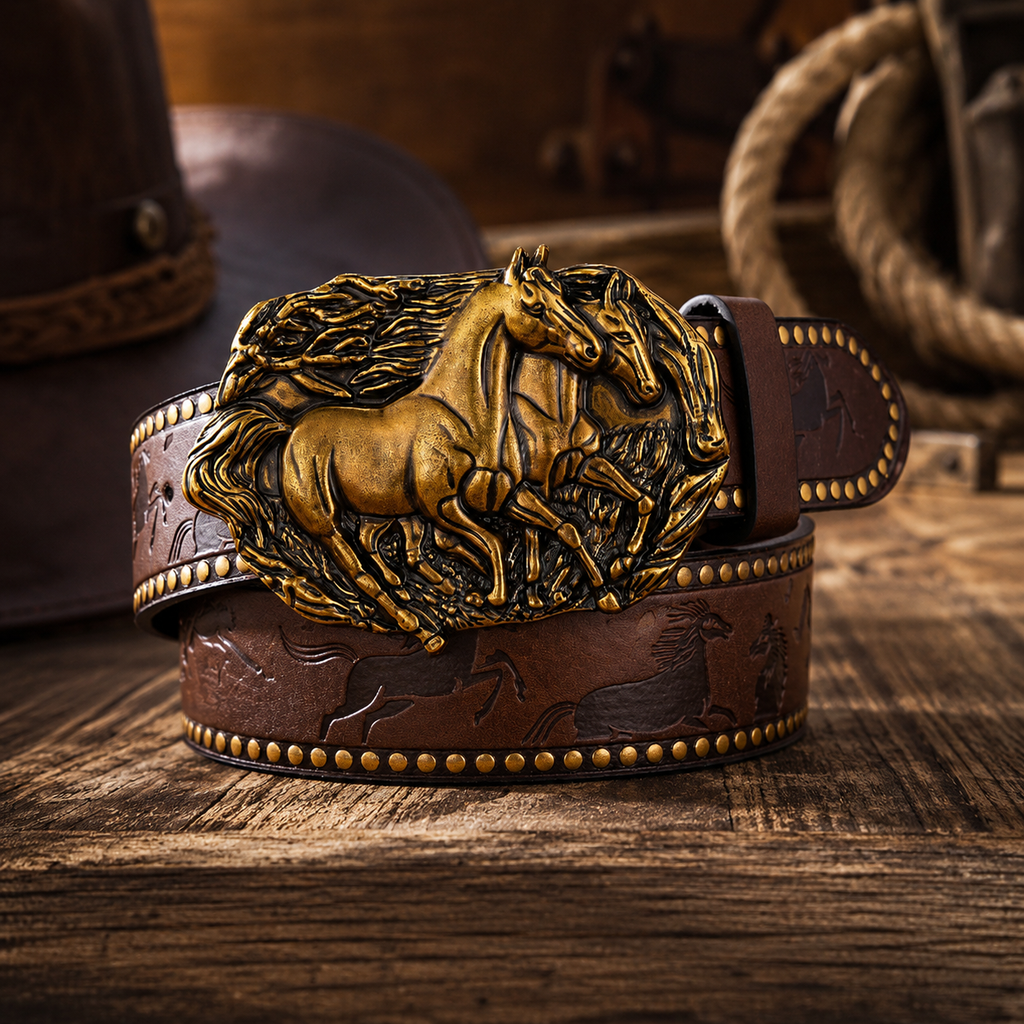 Vintage Western Belt for Men – Classic Embossed PU Leather Belt