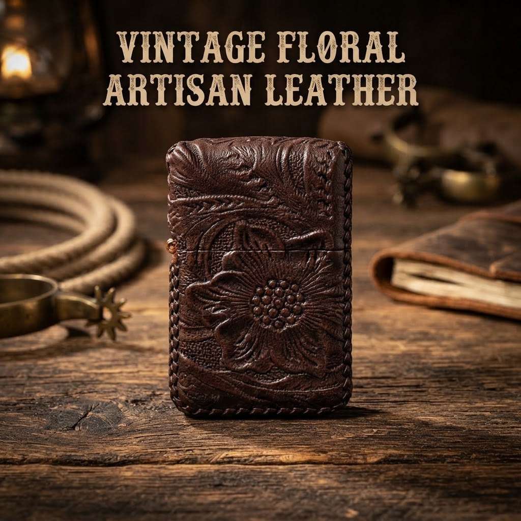 Handcrafted Top-Grain Leather Lighter Case Cover for Standard Zippo - Vintage Embossed Sheath Sleeve, Cool Men's EDC Gift