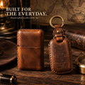OLDMENS 2-in-1 Leather Gift Set: Handcrafted Crazy Horse Leather Key Fob Cover (4, 5, 6 Buttons) & Zippo Case for Chevy GMC Yukon