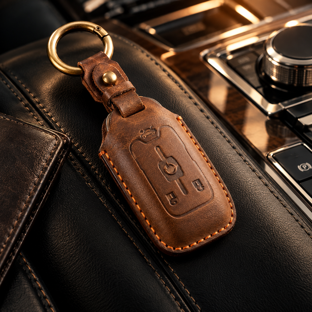 OLDMENS Handcrafted Crazy Horse Leather Key Fob Cover for Chevy Silverado, GMC Sierra & Yukon