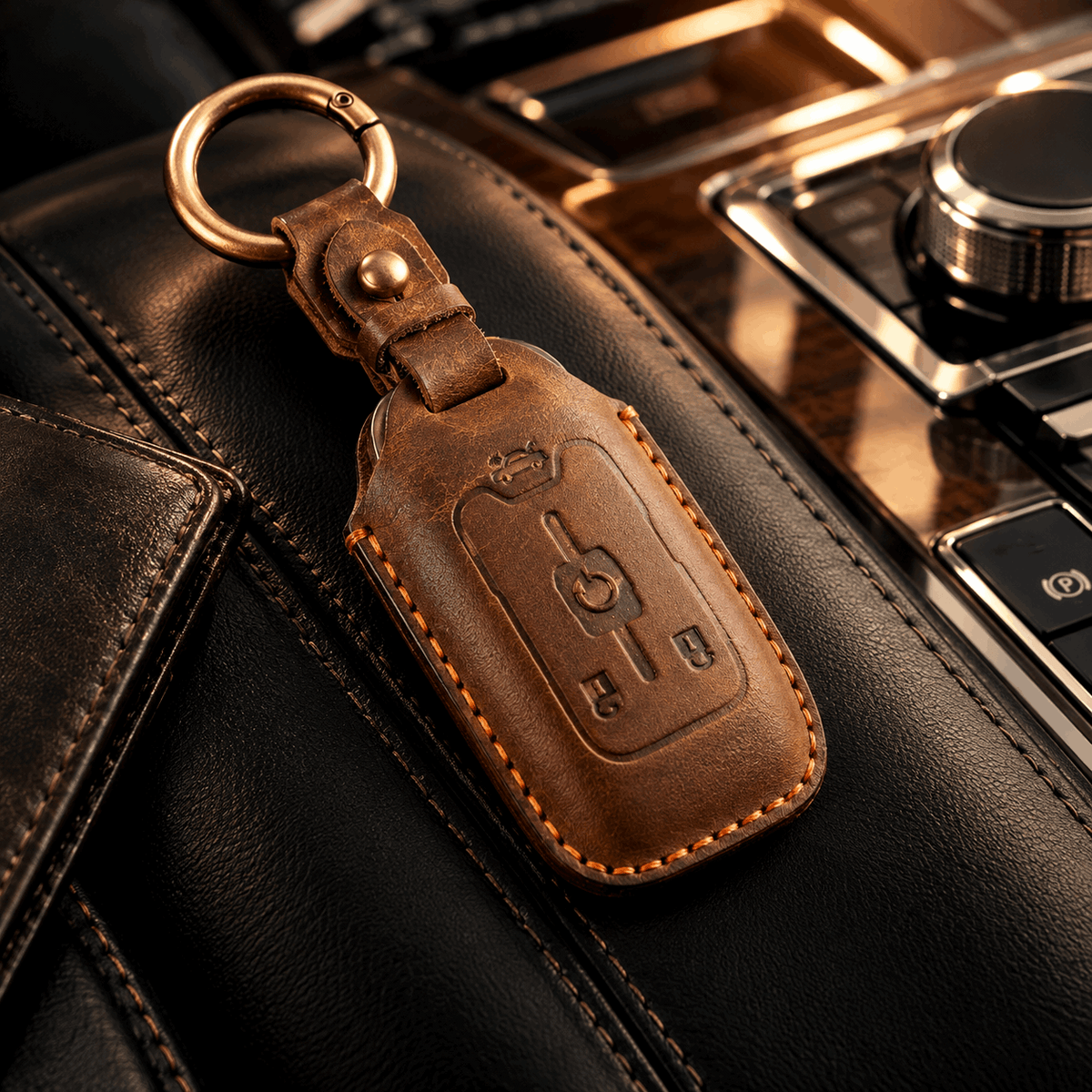 OLDMENS Handcrafted Crazy Horse Leather Key Fob Cover for Chevy Silverado, GMC Sierra & Yukon