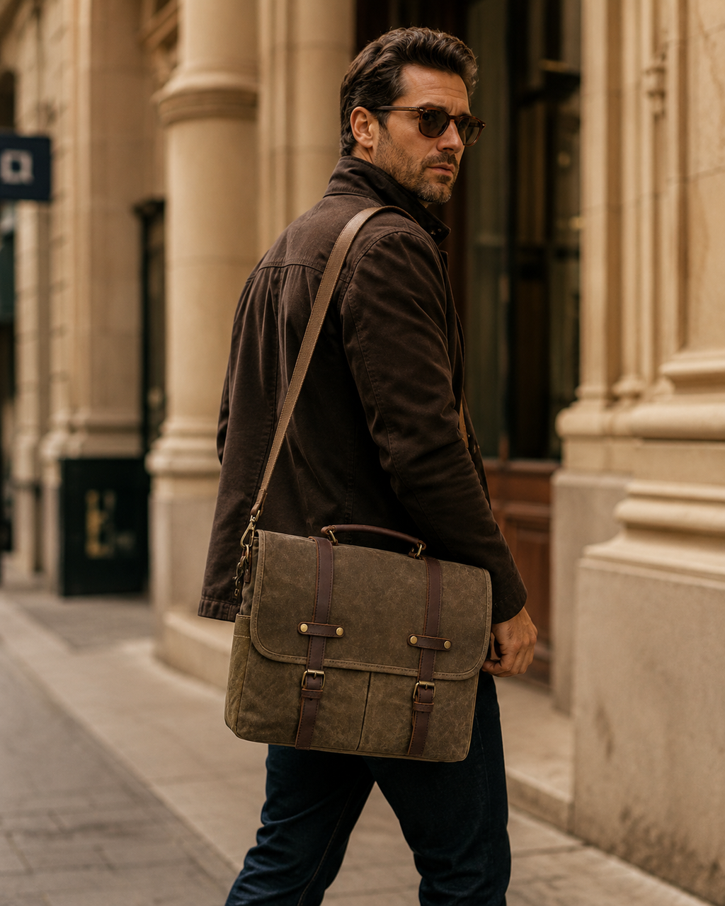 Vintage Canvas Messenger Bag – 15.6" Laptop Briefcase with Multiple Pockets