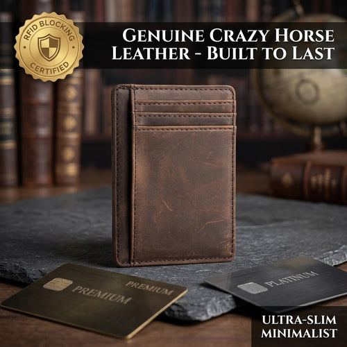 Minimalist Crazy Horse Leather RFID Front Pocket Wallet