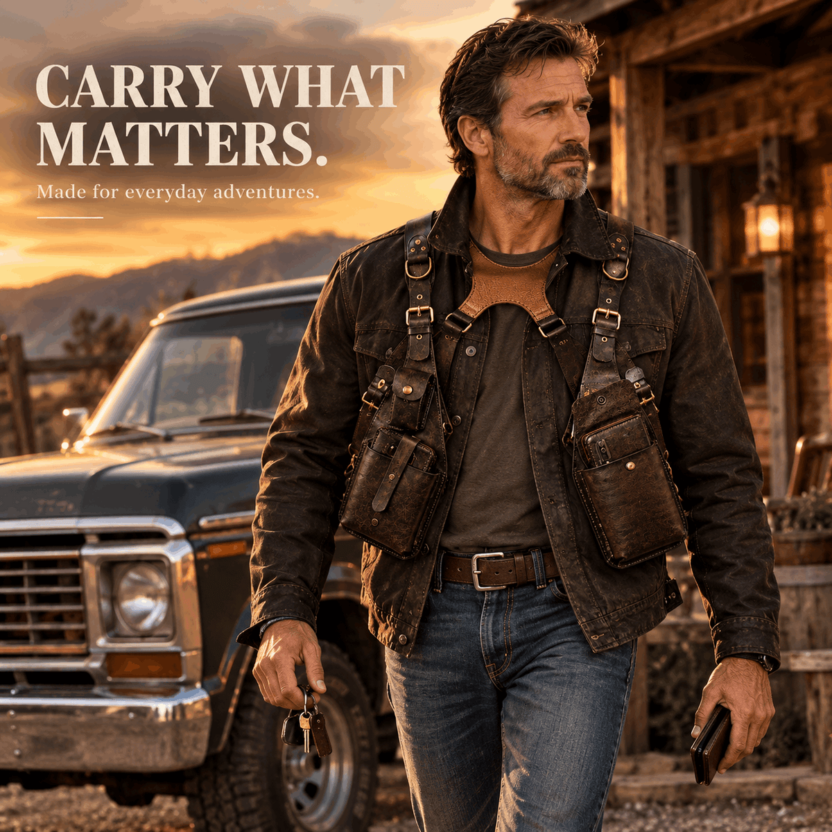 OLDMENS Vintage Leather-Style Tactical Chest Harness Bag – Multi-Pocket EDC Shoulder Rig & Steampunk Cosplay Utility Accessory