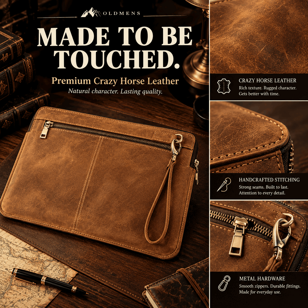 OLDMENS Vintage Crazy Horse Leather Laptop Sleeve for 14.2" MacBook Pro