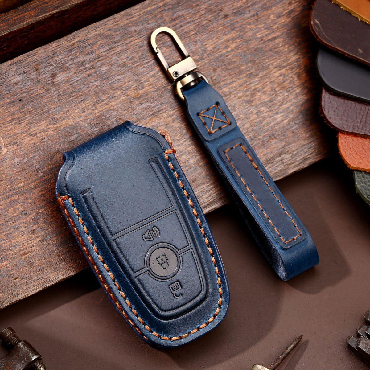 OLDMENS Handcrafted Leather Key Fob Cover for Ford F-150 & Explorer