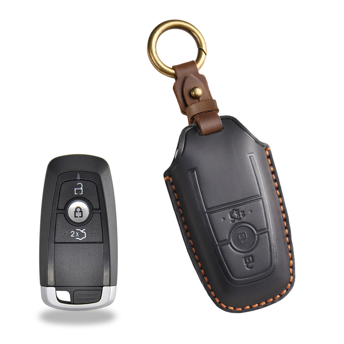 Handcrafted Genuine Leather Key Fob Cover for Ford F-150, Bronco, Explorer (2021-2025)