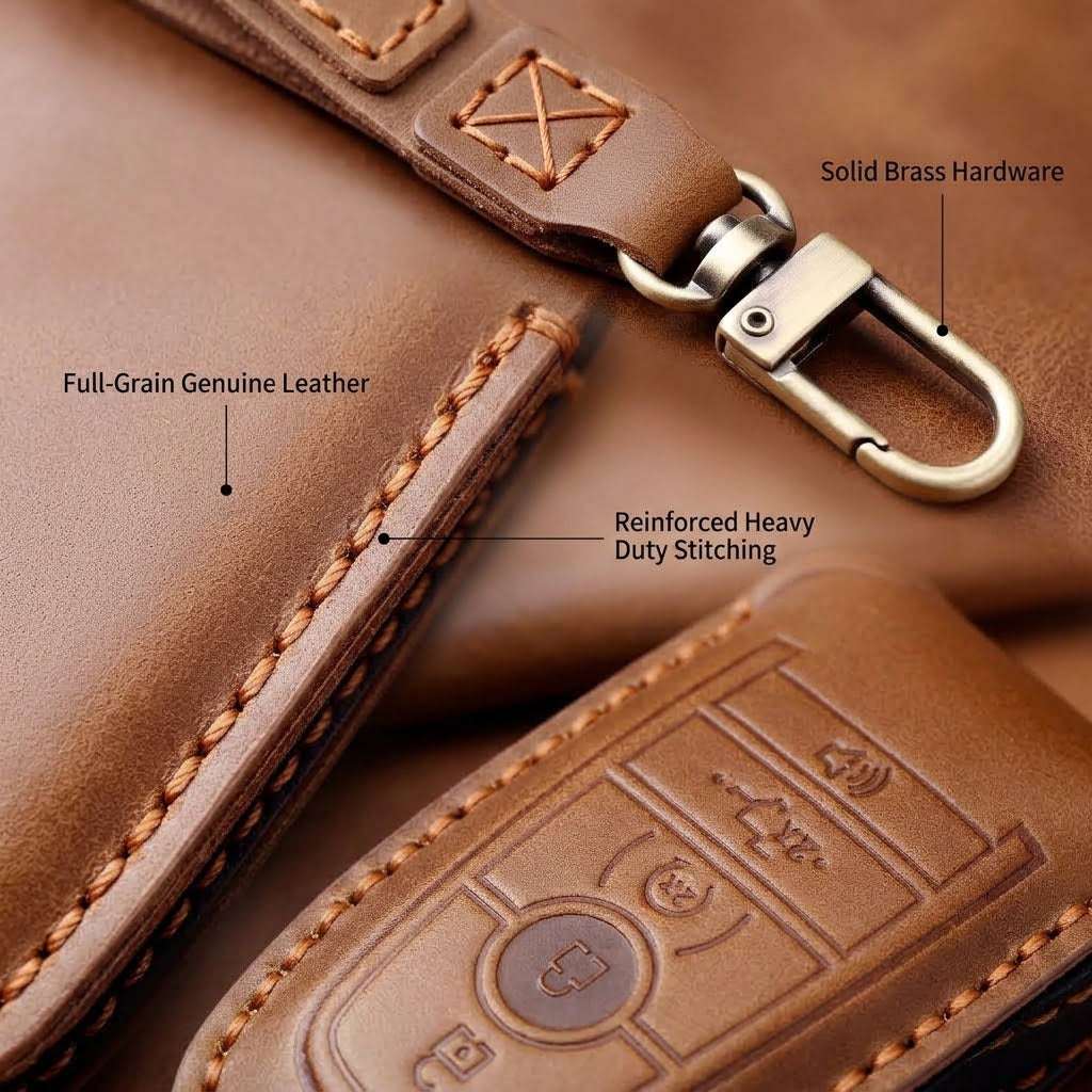 OLDMENS Handcrafted Leather Key Fob Cover for Ford F-150 & Explorer