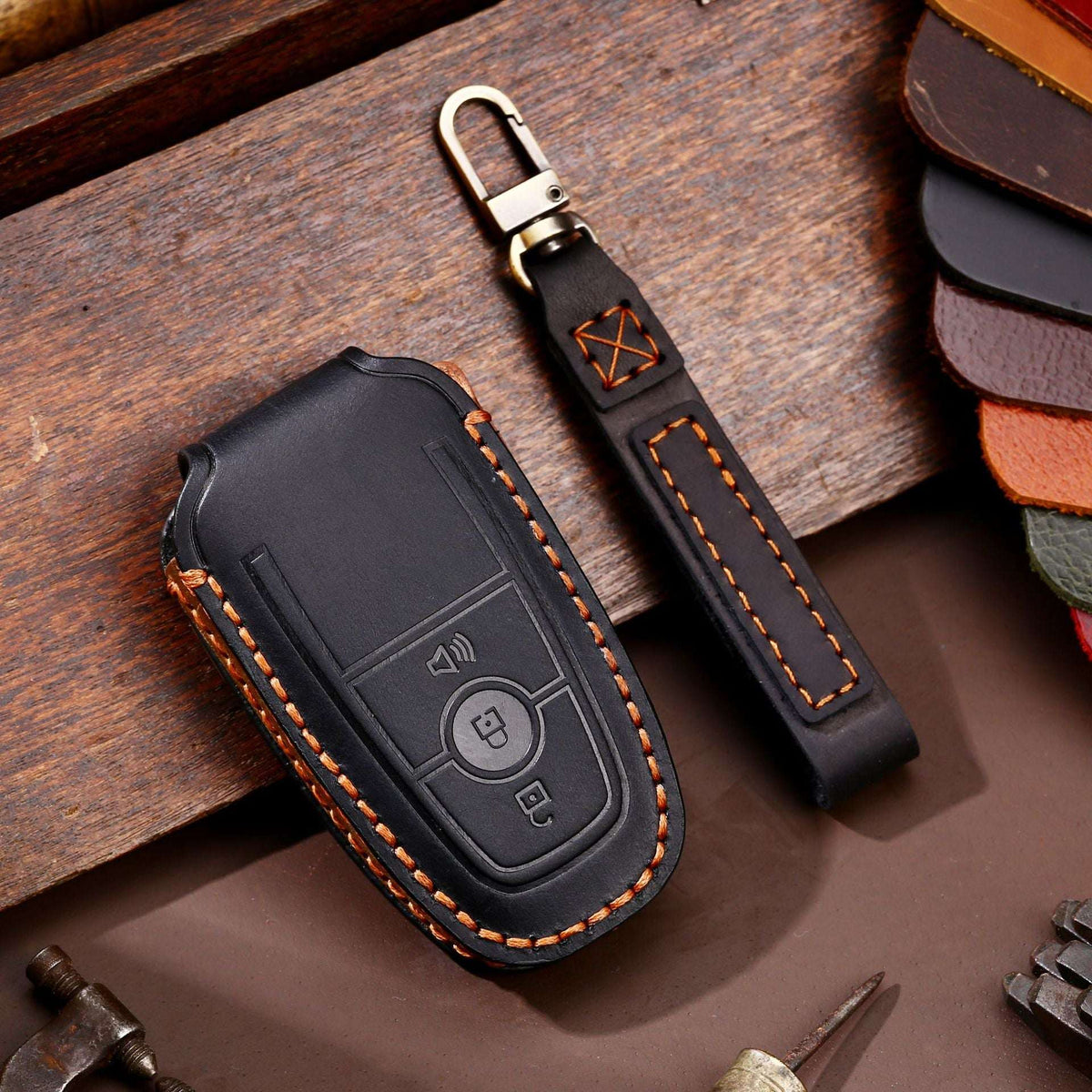 OLDMENS Handcrafted Leather Key Fob Cover for Ford F-150 & Explorer