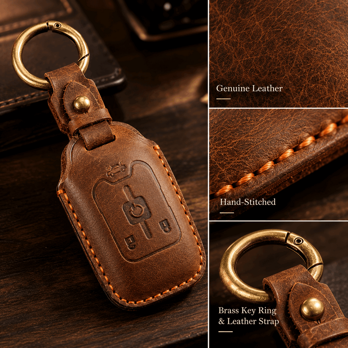 OLDMENS Handcrafted Crazy Horse Leather Key Fob Cover for Chevy Silverado, GMC Sierra & Yukon
