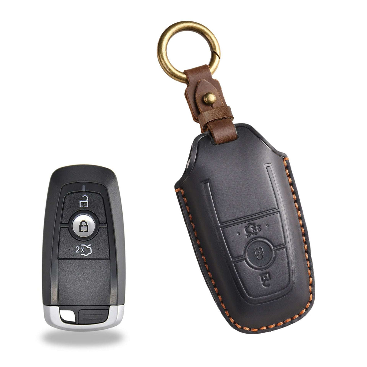 Handcrafted Genuine Leather Key Fob Cover for Ford F-150, Bronco, Explorer (2021-2025)