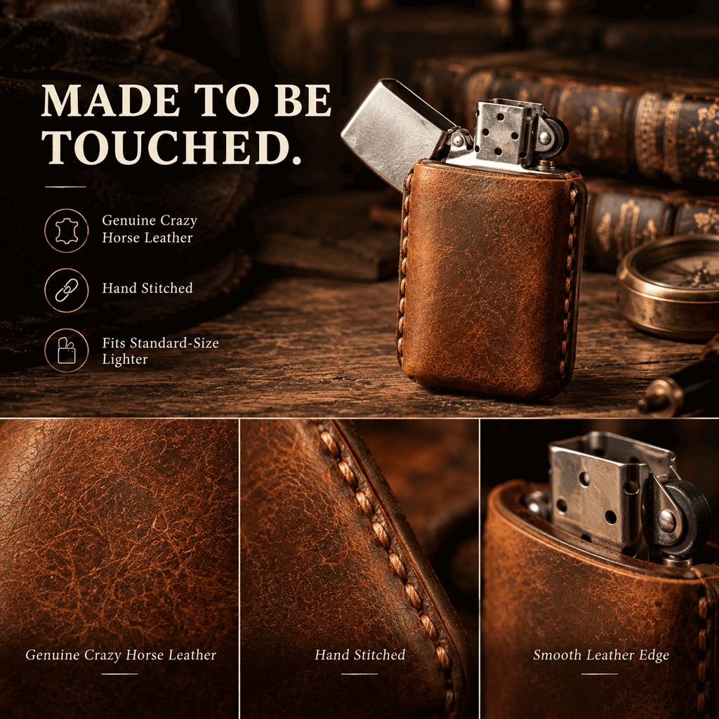 OLDMENS 2-in-1 Leather Gift Set: Handcrafted Crazy Horse Leather Key Fob Cover (4, 5, 6 Buttons) & Zippo Case for Chevy GMC Yukon