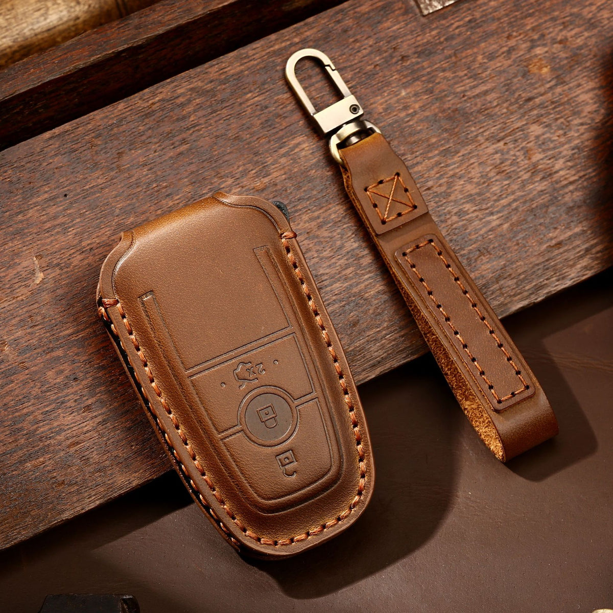 OLDMENS Handcrafted Leather Key Fob Cover for Ford F-150 & Explorer