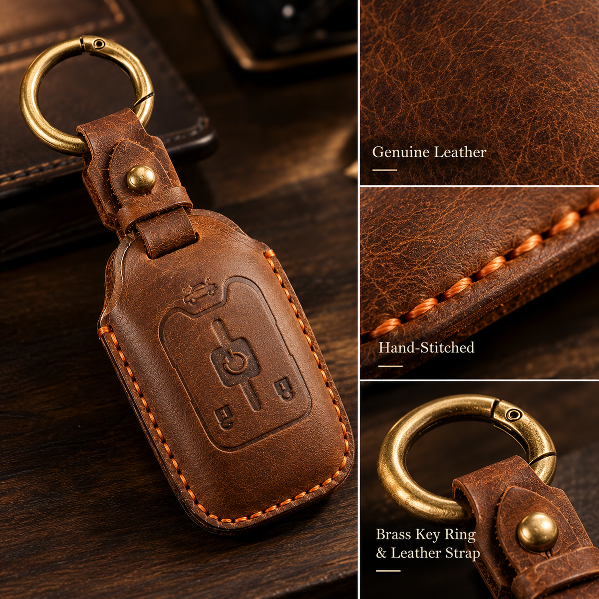 OLDMENS Handcrafted Crazy Horse Leather Key Fob Cover for Chevy Silverado, GMC Sierra & Yukon
