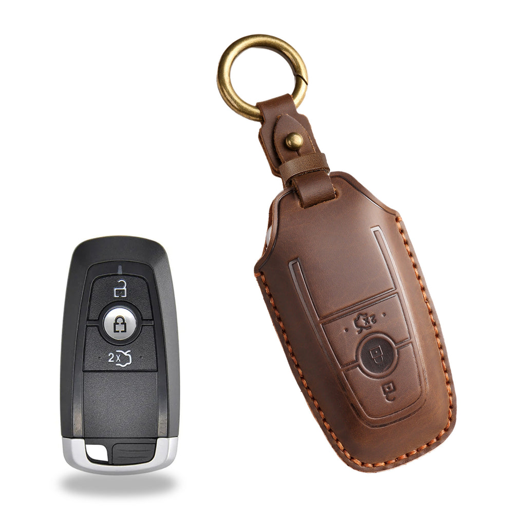 Handcrafted Genuine Leather Key Fob Cover for Ford F-150, Bronco, Explorer (2021-2025)