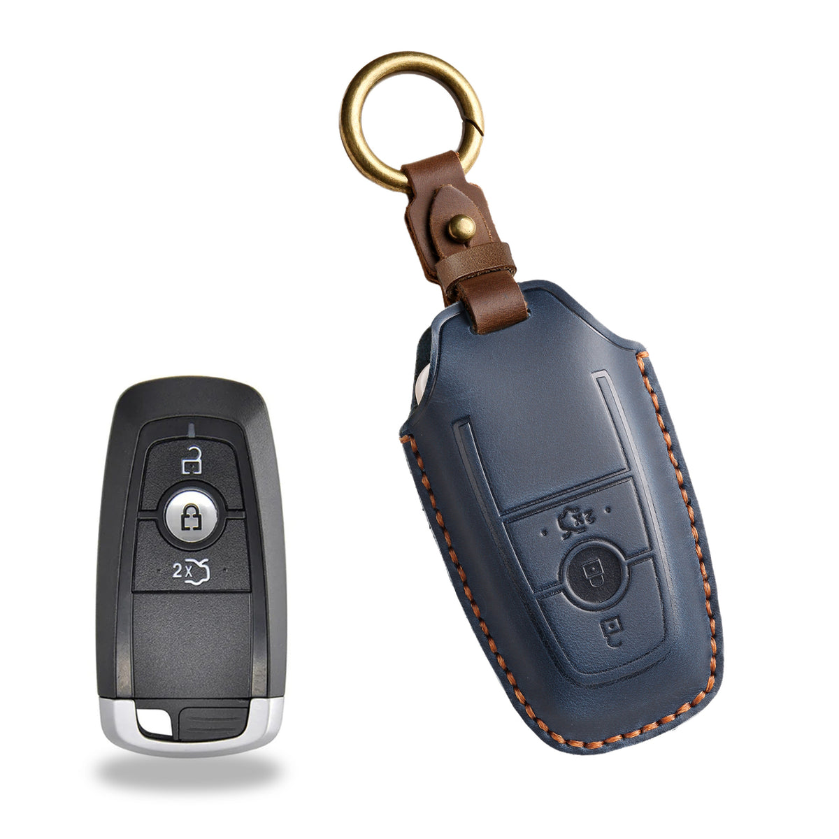 Handcrafted Genuine Leather Key Fob Cover for Ford F-150, Bronco, Explorer (2021-2025)
