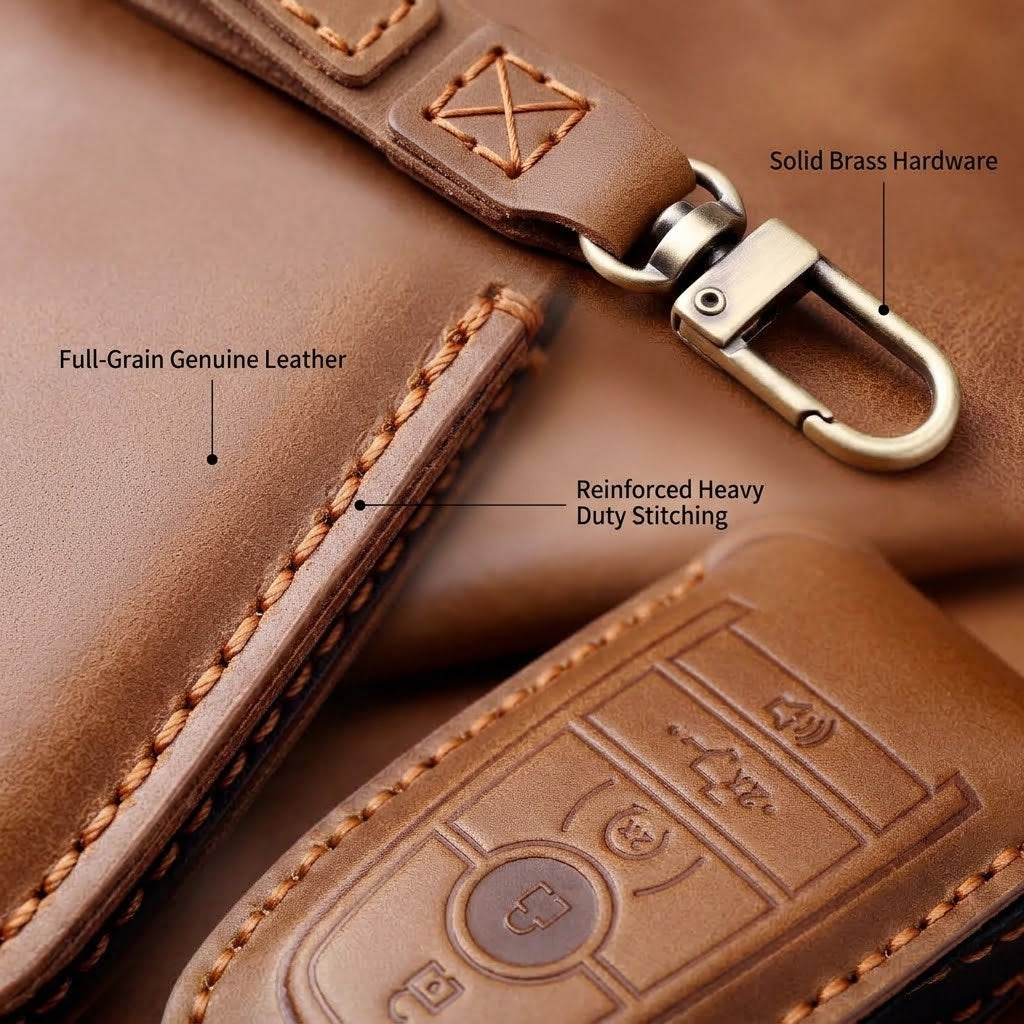 OLDMENS Handcrafted Leather Key Fob Cover for Ford F-150 & Explorer