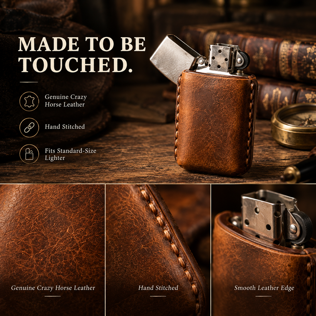 OLDMENS 2-in-1 Leather Gift Set: Handcrafted Crazy Horse Leather Key Fob Cover (4, 5, 6 Buttons) & Zippo Case for Chevy GMC Yukon
