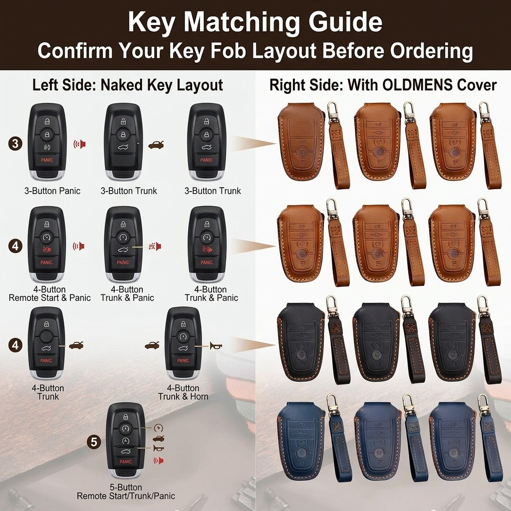 OLDMENS Handcrafted Leather Key Fob Cover for Ford F-150 & Explorer