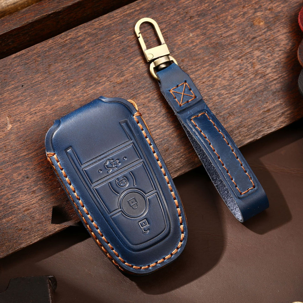 OLDMENS Handcrafted Leather Key Fob Cover for Ford F-150 & Explorer