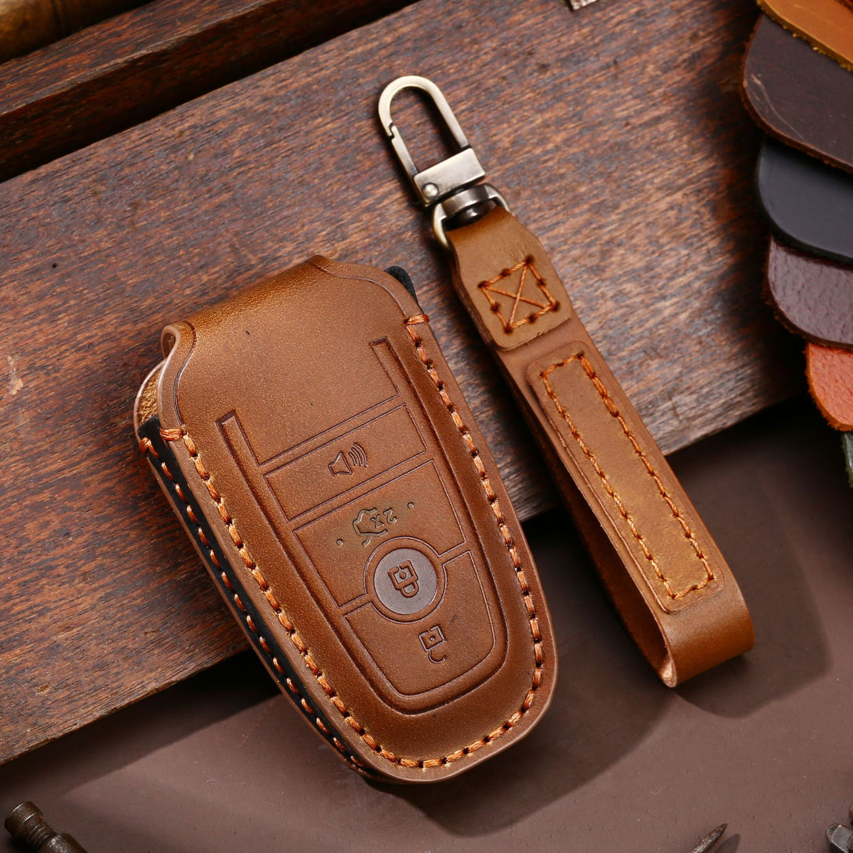 OLDMENS Handcrafted Leather Key Fob Cover for Ford F-150 & Explorer