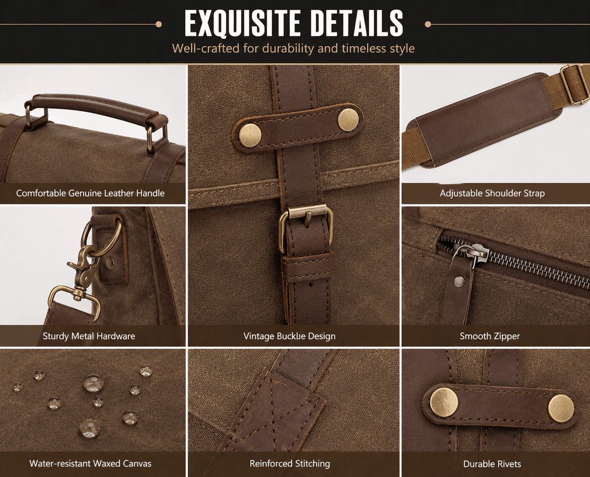 Vintage Canvas Messenger Bag – 15.6" Laptop Briefcase with Multiple Pockets