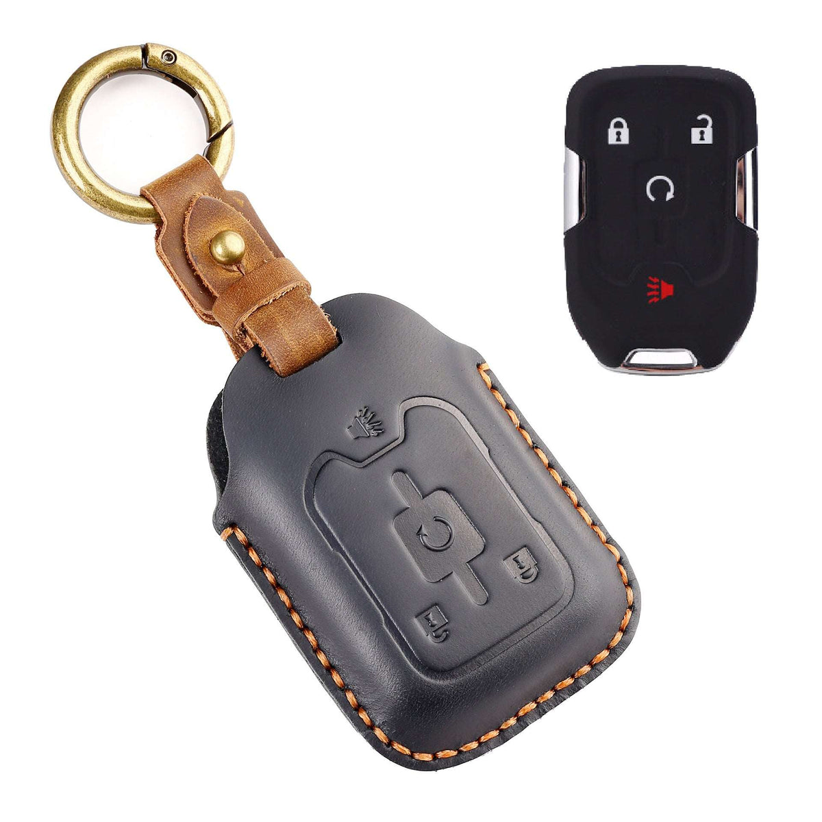 OLDMENS Handcrafted Crazy Horse Leather Key Fob Cover for Chevy Silverado, GMC Sierra & Yukon