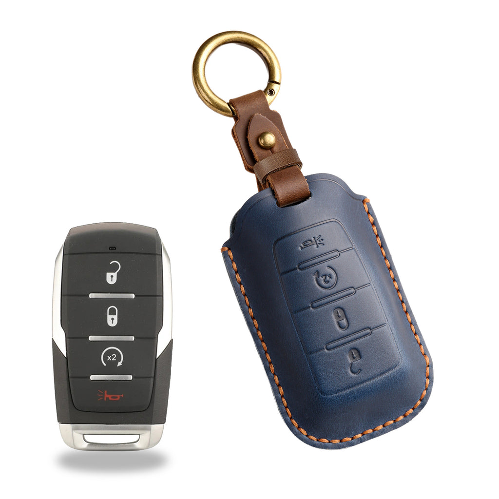 OLDMENS Handmade Crazy Horse Leather Car Key Fob Cover for GMC Dodge Ram