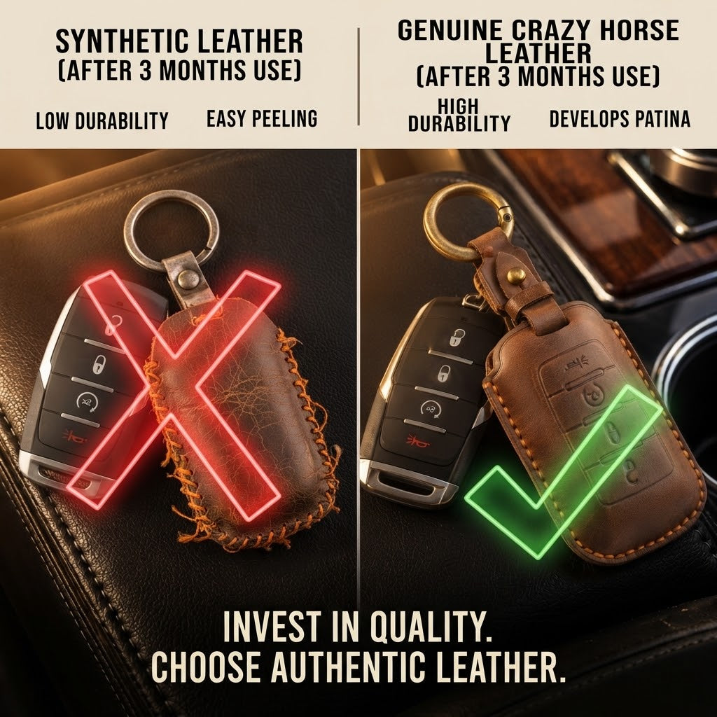 OLDMENS Handmade Crazy Horse Leather Car Key Fob Cover for GMC Dodge Ram
