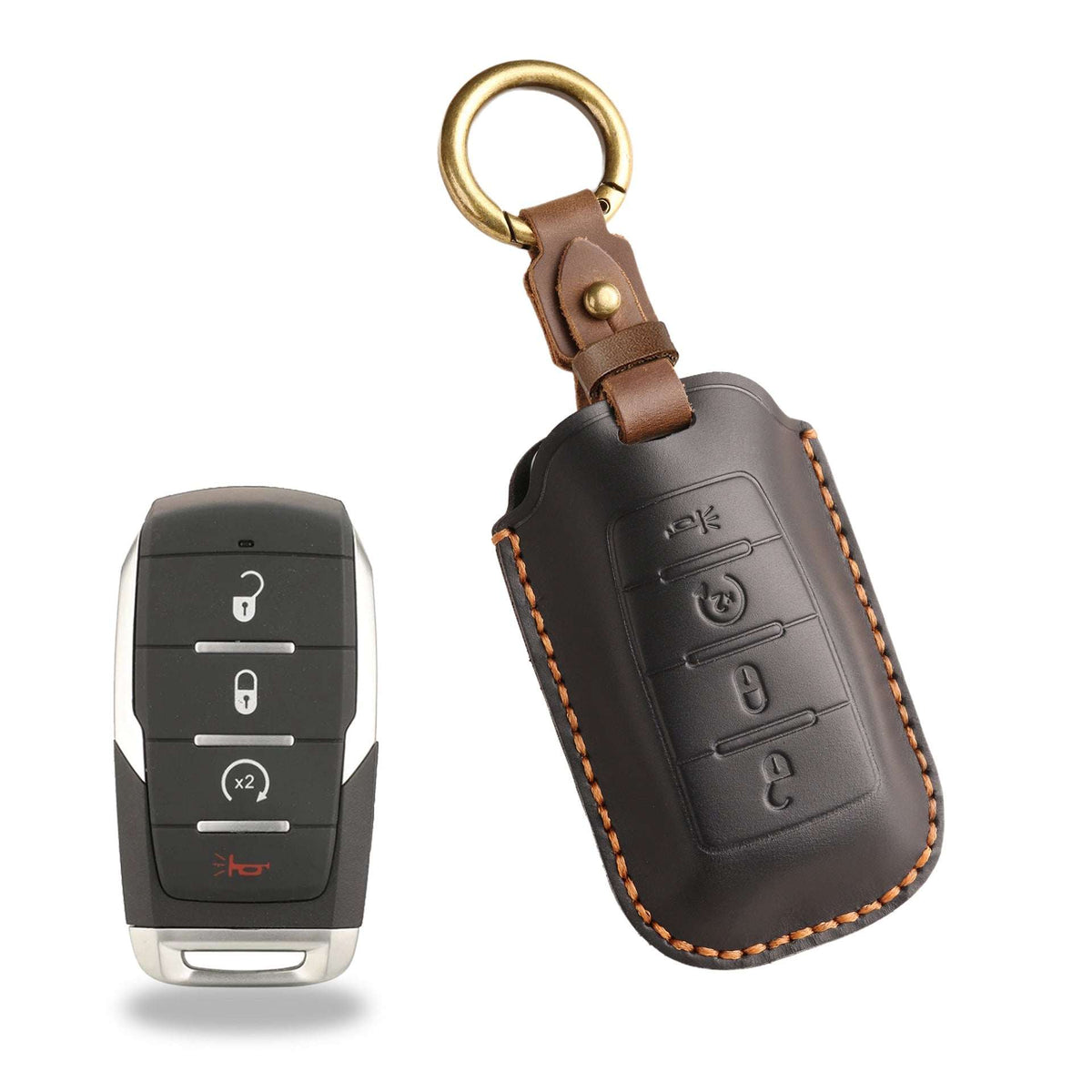 OLDMENS Handmade Crazy Horse Leather Car Key Fob Cover for GMC Dodge Ram