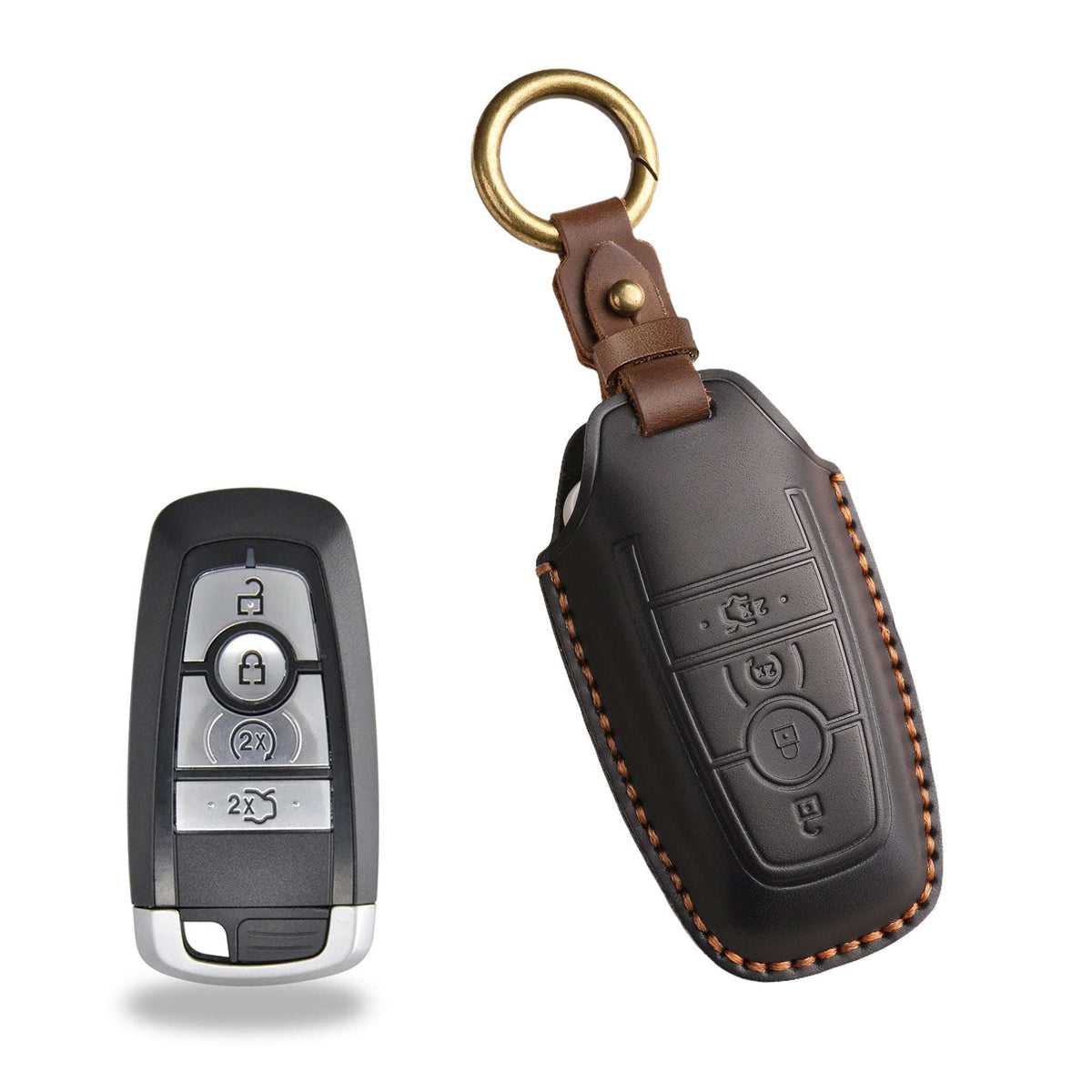 Handcrafted Genuine Leather Key Fob Cover for Ford F-150, Bronco, Explorer (2021-2025)