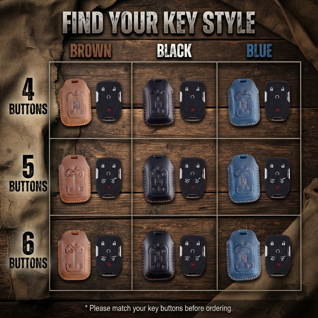 OLDMENS Handcrafted Crazy Horse Leather Key Fob Cover for Chevy Silverado, GMC Sierra & Yukon