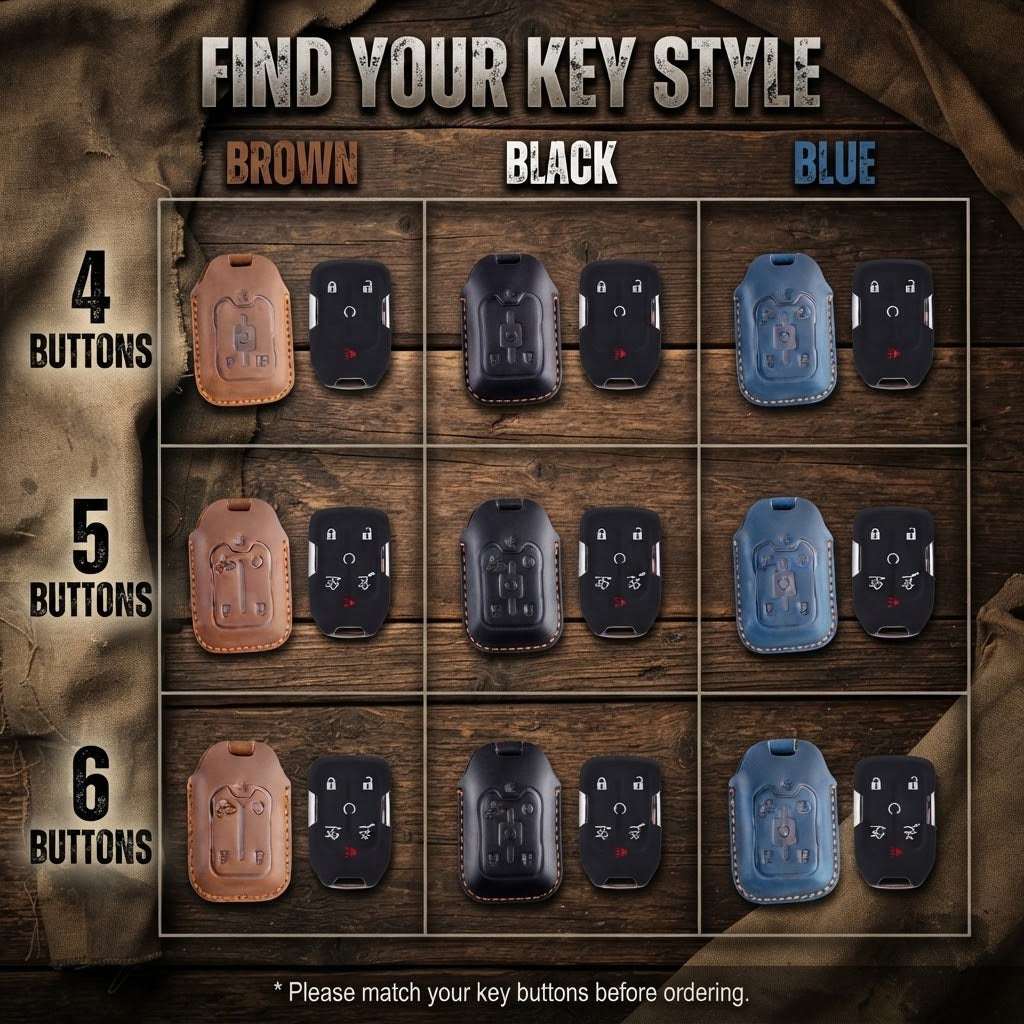OLDMENS Handcrafted Crazy Horse Leather Key Fob Cover for Chevy Silverado, GMC Sierra & Yukon