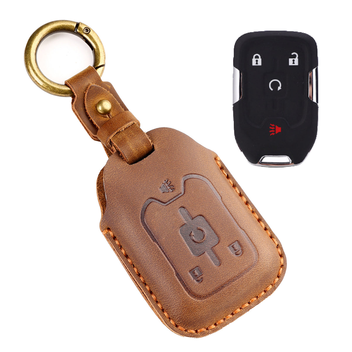 OLDMENS Handcrafted Crazy Horse Leather Key Fob Cover for Chevy Silverado, GMC Sierra & Yukon