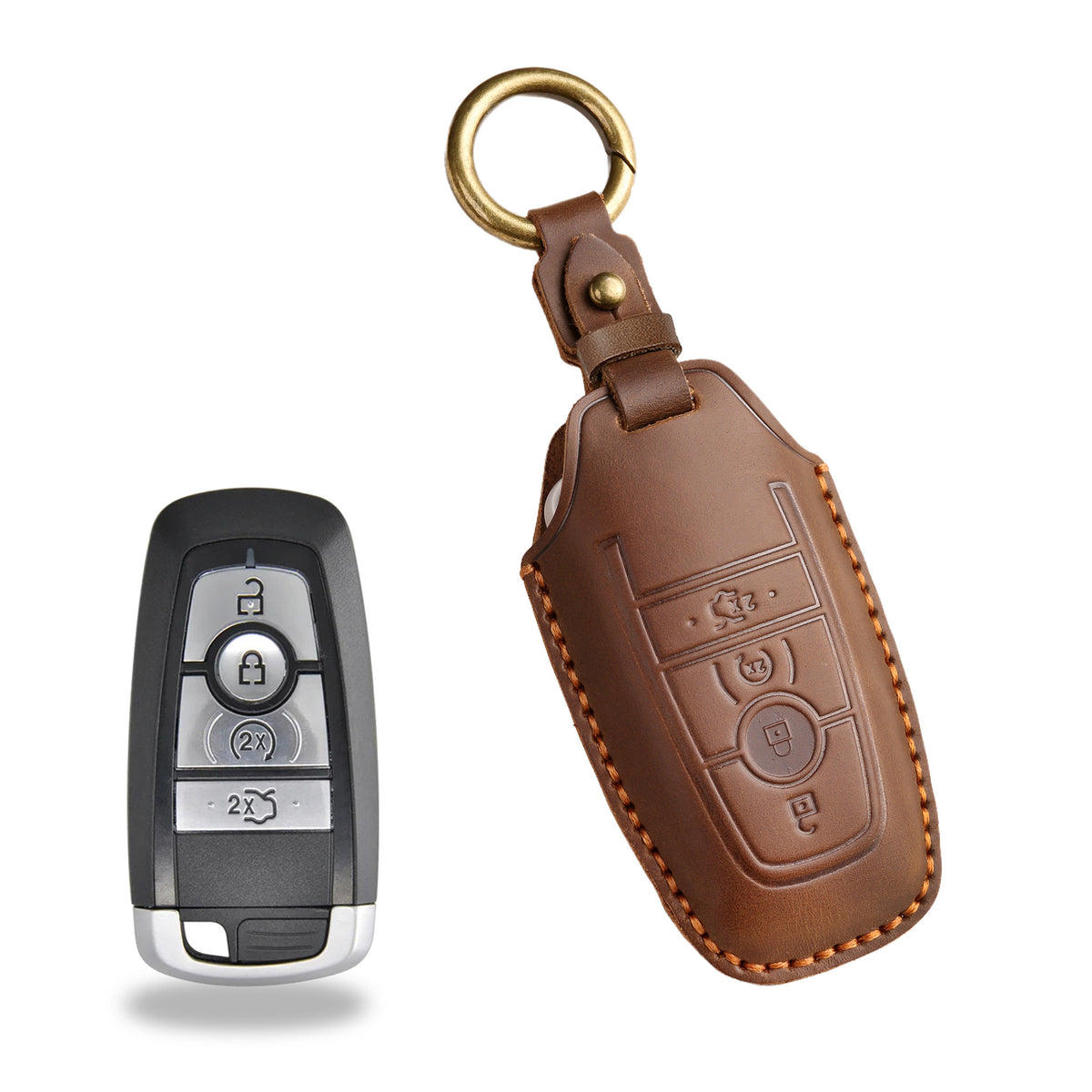 Handcrafted Genuine Leather Key Fob Cover for Ford F-150, Bronco, Explorer (2021-2025)