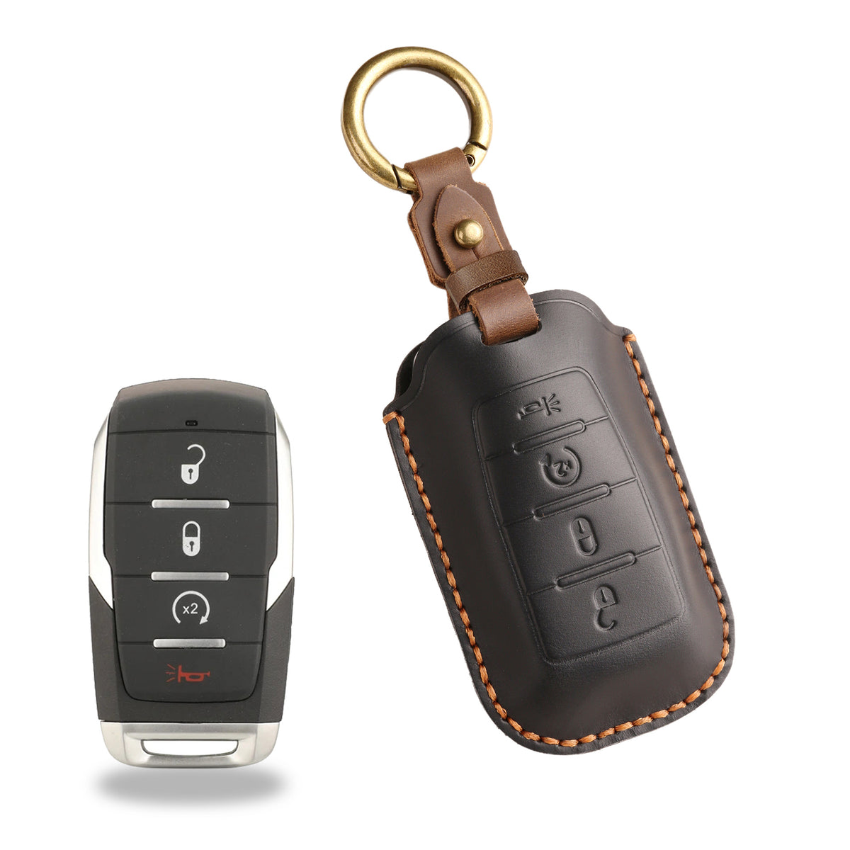 OLDMENS Handmade Crazy Horse Leather Car Key Fob Cover for GMC Dodge Ram