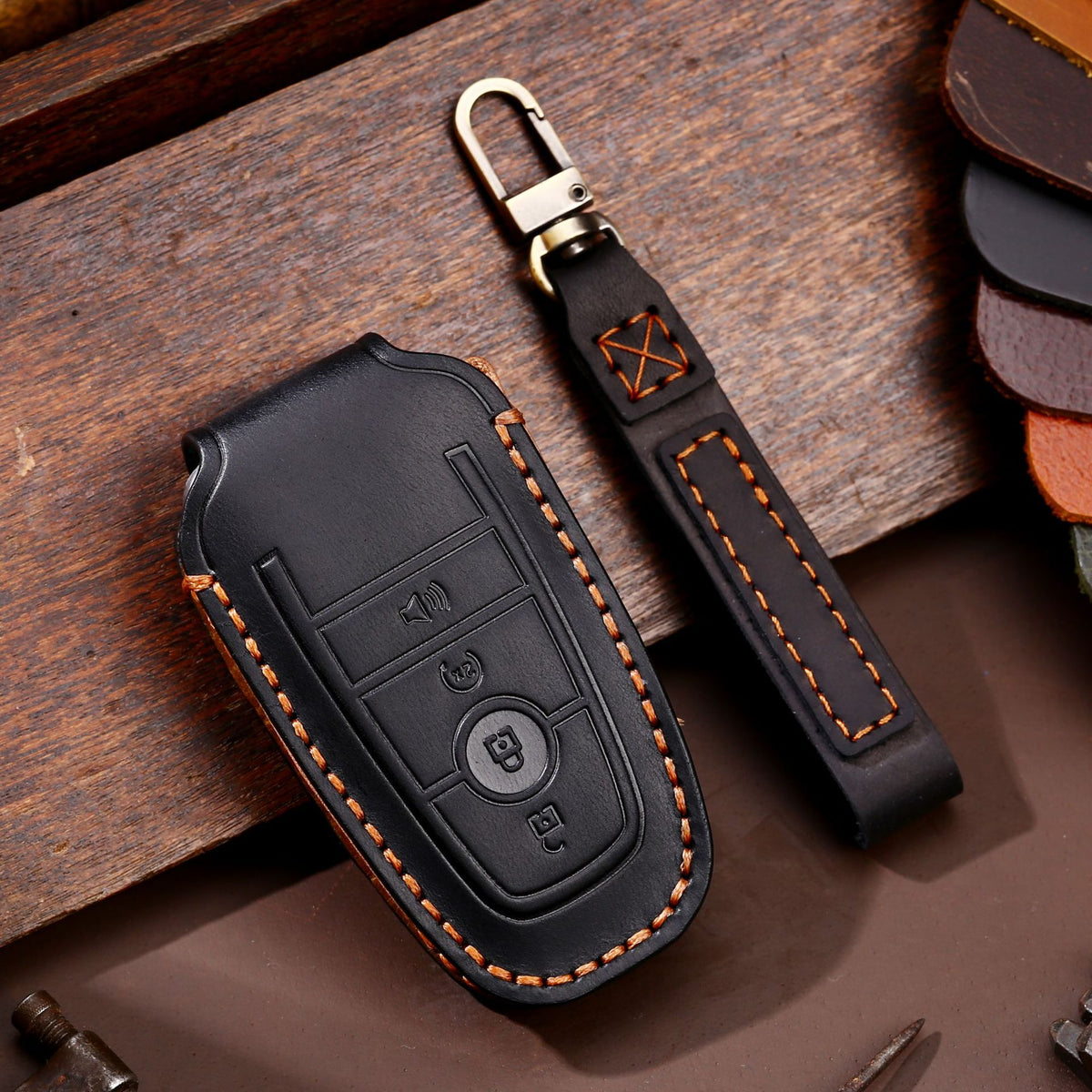 OLDMENS Handcrafted Leather Key Fob Cover for Ford F-150 & Explorer