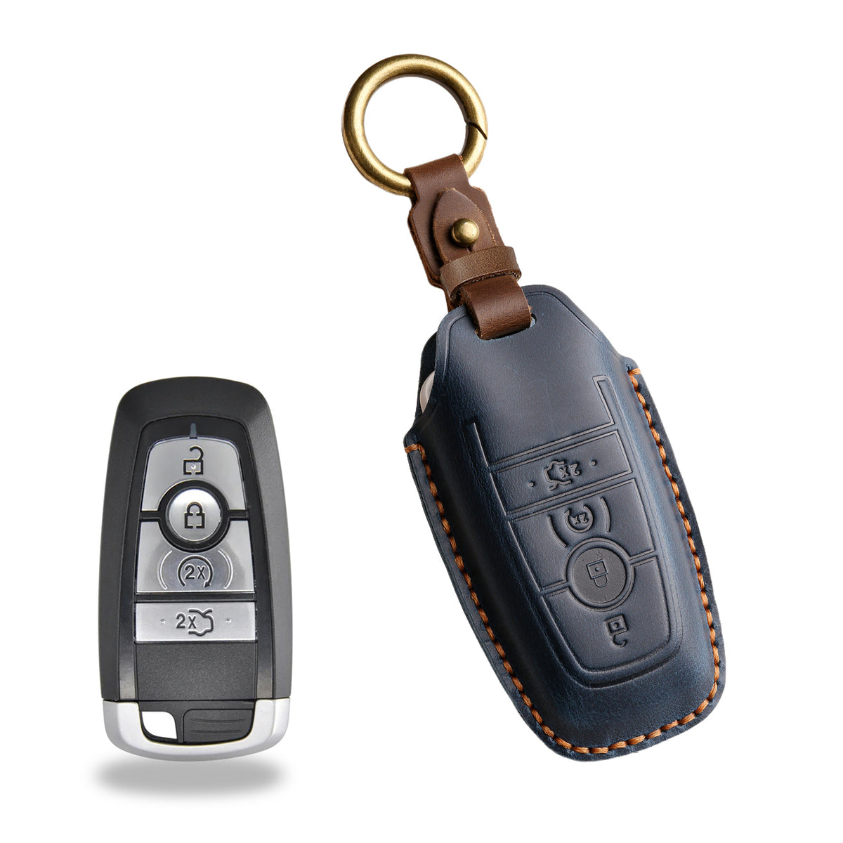 Handcrafted Genuine Leather Key Fob Cover for Ford F-150, Bronco, Explorer (2021-2025)