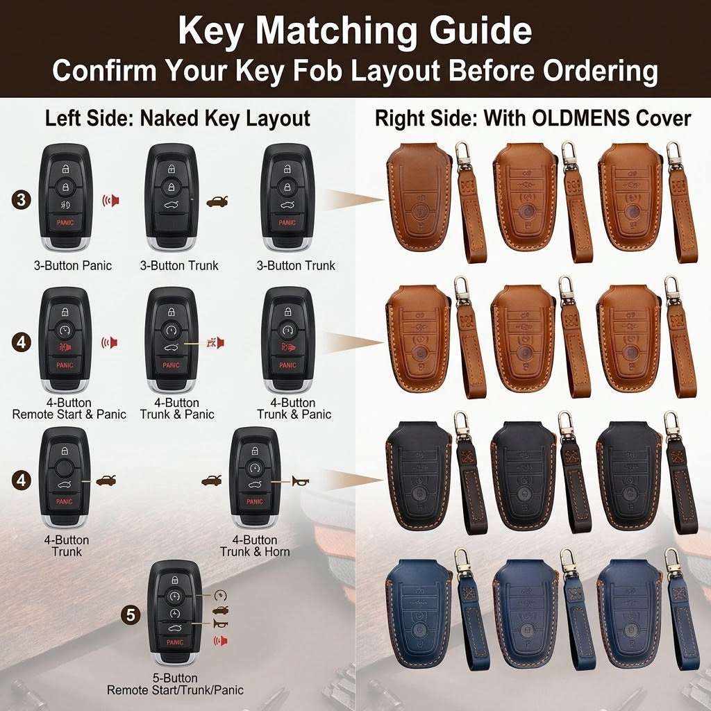 OLDMENS Handcrafted Leather Key Fob Cover for Ford F-150 & Explorer