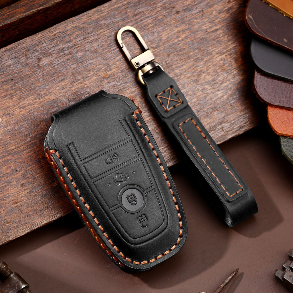 OLDMENS Handcrafted Leather Key Fob Cover for Ford F-150 & Explorer