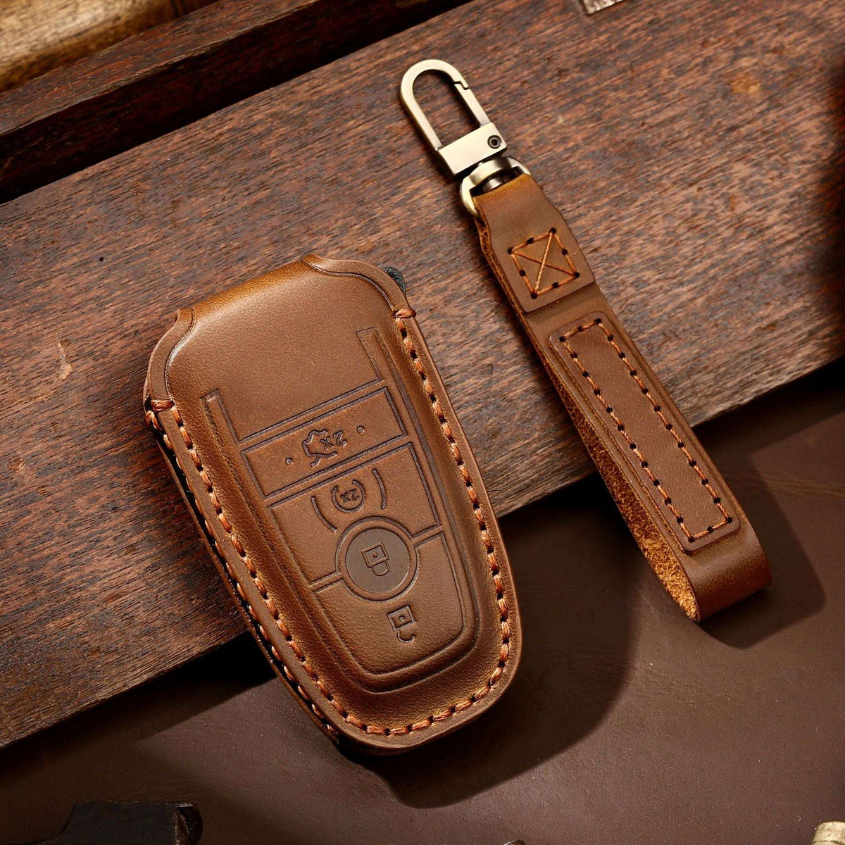 OLDMENS Handcrafted Leather Key Fob Cover for Ford F-150 & Explorer