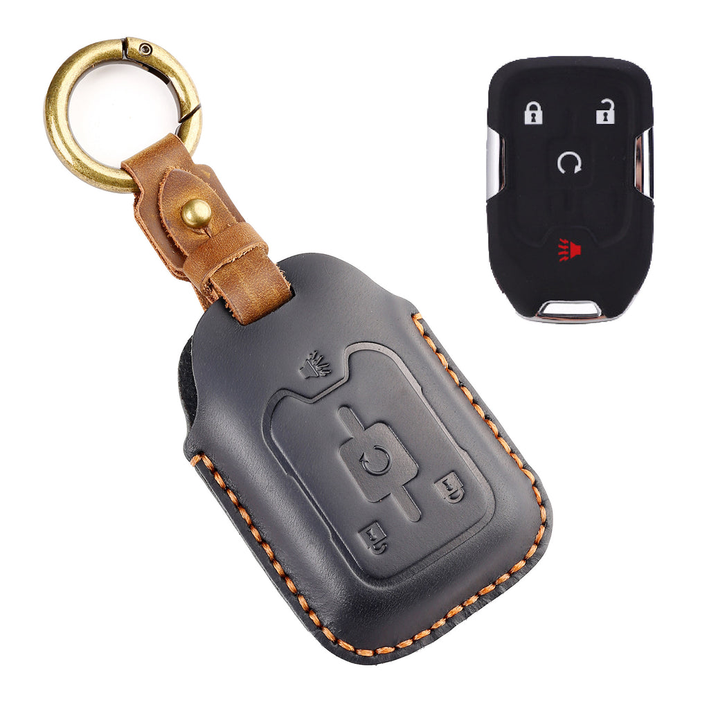 OLDMENS Handcrafted Crazy Horse Leather Key Fob Cover for Chevy Silverado, GMC Sierra & Yukon