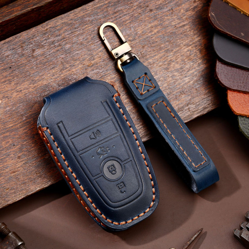 OLDMENS Handcrafted Leather Key Fob Cover for Ford F-150 & Explorer