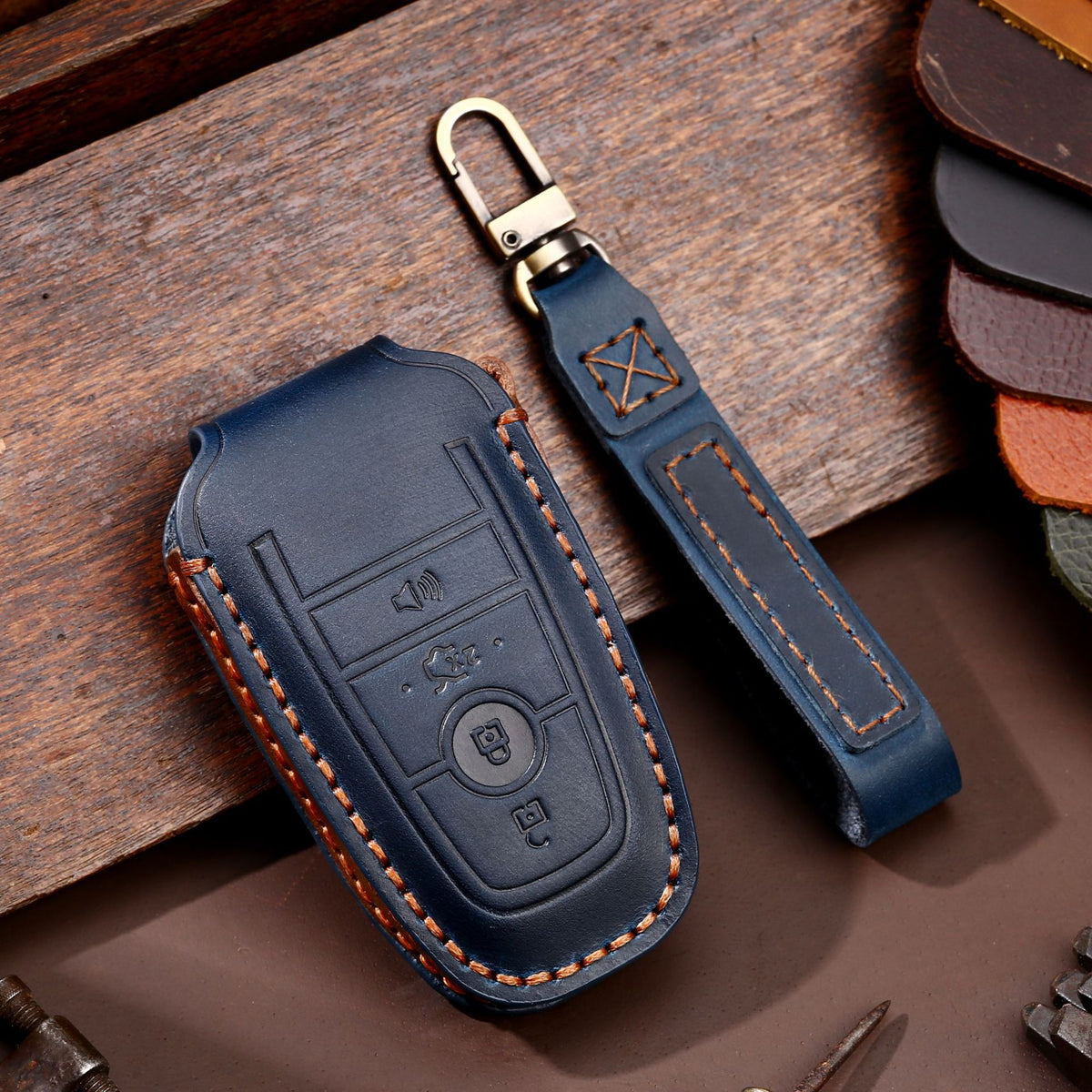OLDMENS Handcrafted Leather Key Fob Cover for Ford F-150 & Explorer