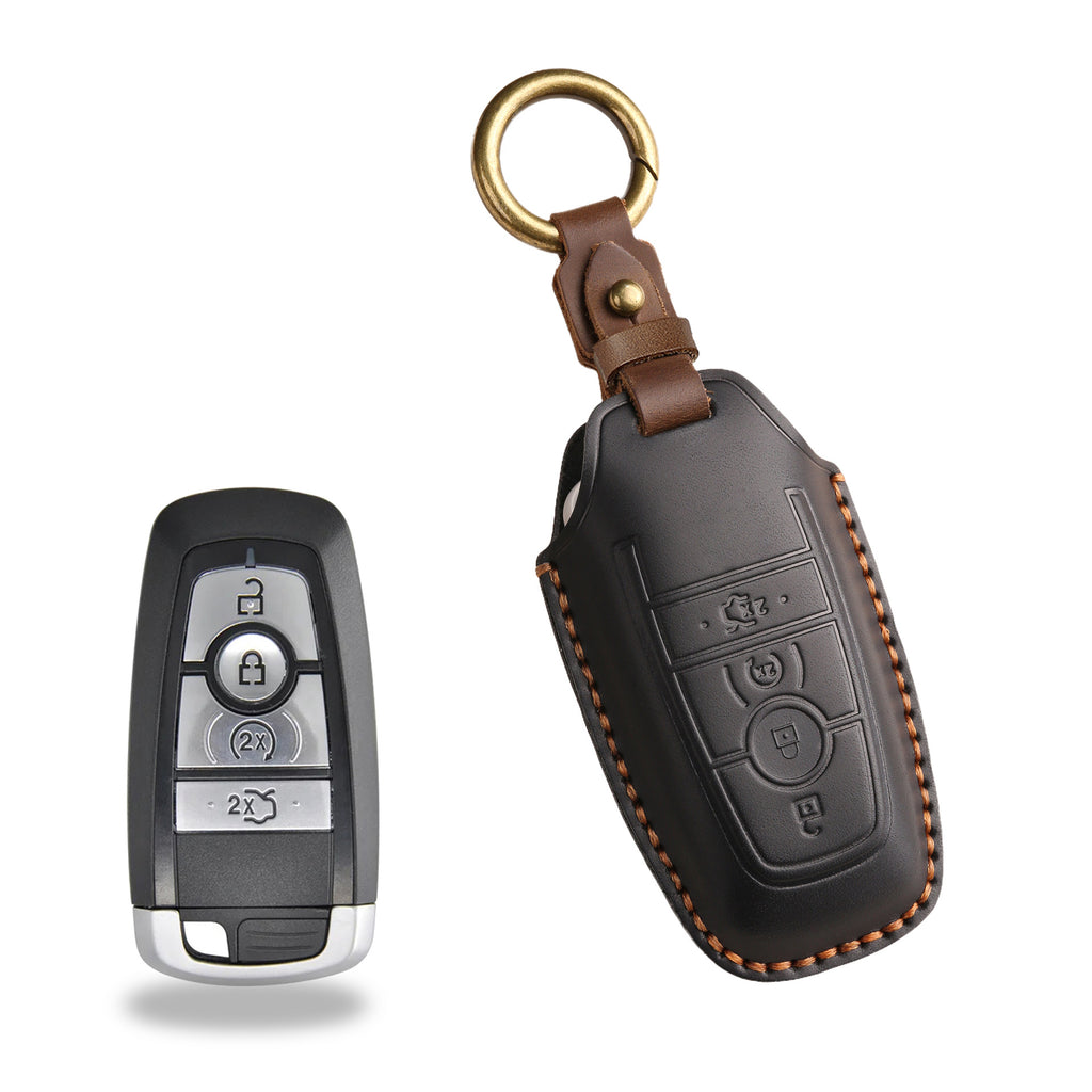 Handcrafted Genuine Leather Key Fob Cover for Ford F-150, Bronco, Explorer (2021-2025)