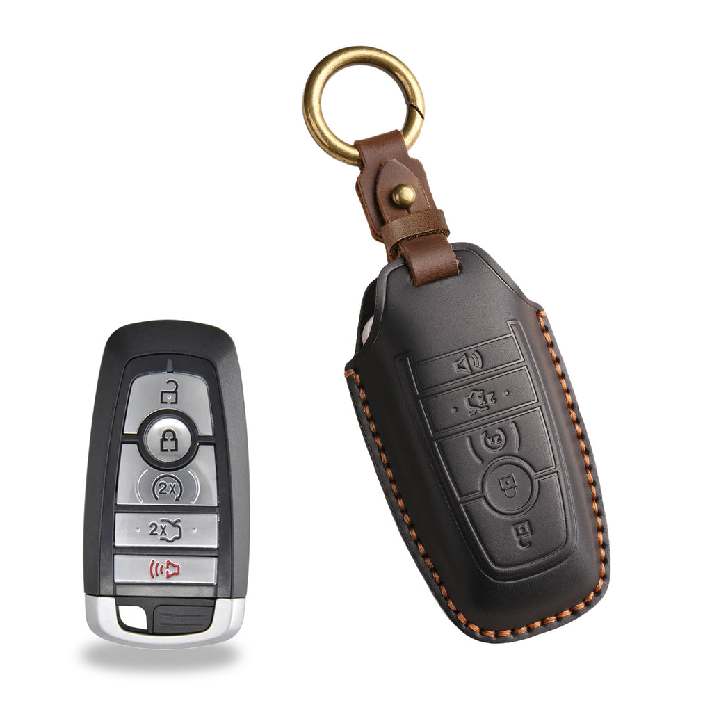 Handcrafted Genuine Leather Key Fob Cover for Ford F-150, Bronco, Explorer (2021-2025)