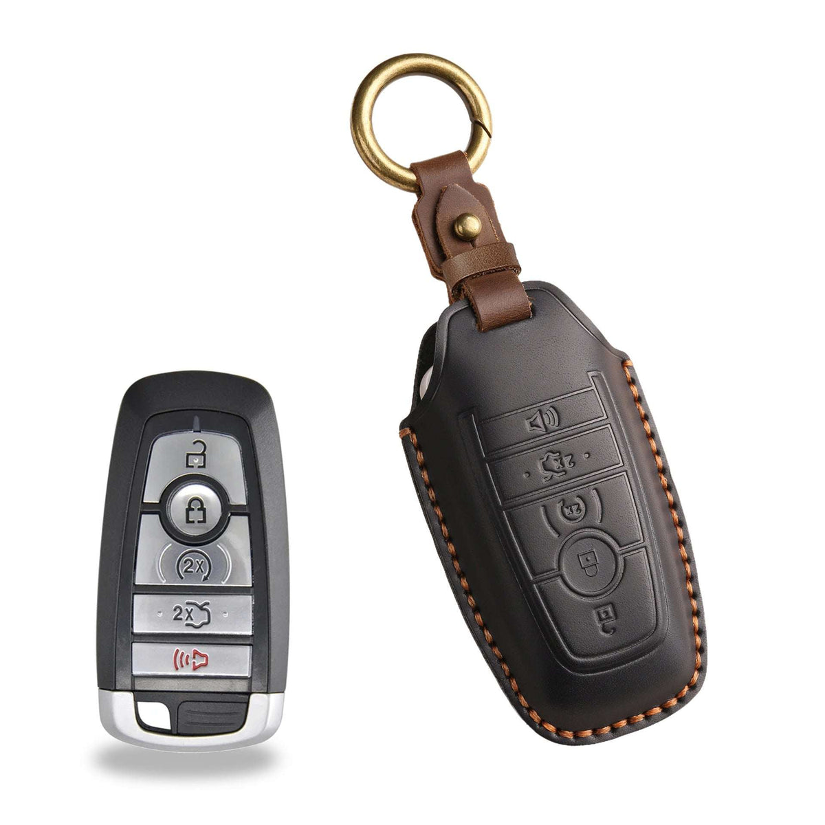 Handcrafted Genuine Leather Key Fob Cover for Ford F-150, Bronco, Explorer (2021-2025)