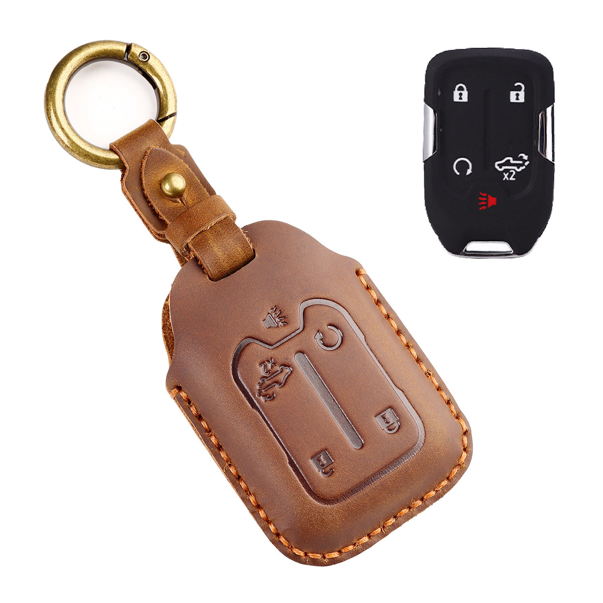 OLDMENS Handcrafted Crazy Horse Leather Key Fob Cover for Chevy Silverado, GMC Sierra & Yukon