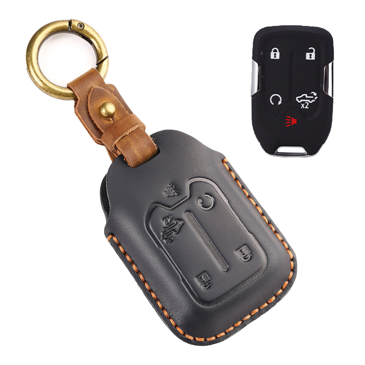 OLDMENS Handcrafted Crazy Horse Leather Key Fob Cover for Chevy Silverado, GMC Sierra & Yukon