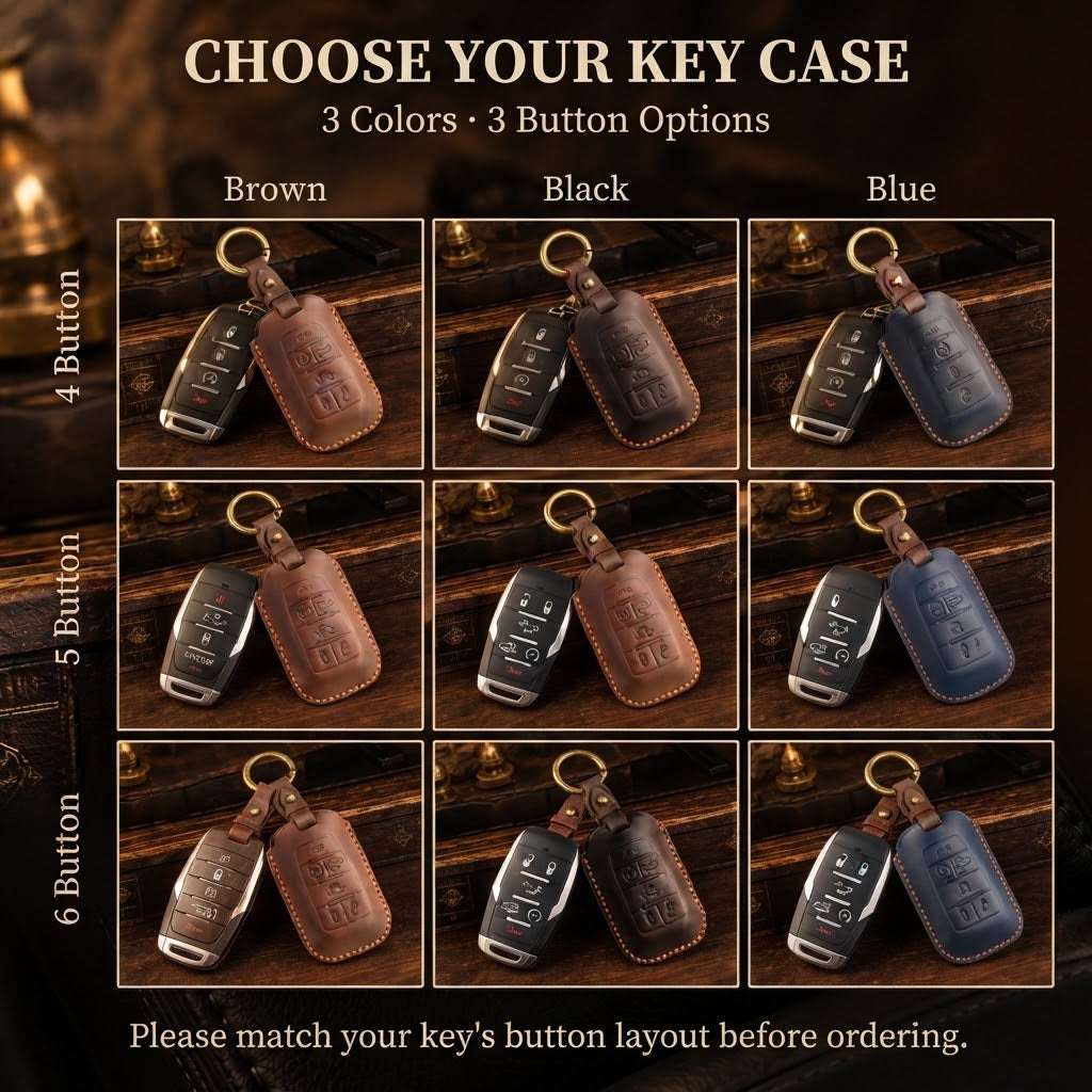 OLDMENS Handmade Crazy Horse Leather Car Key Fob Cover for GMC Dodge Ram